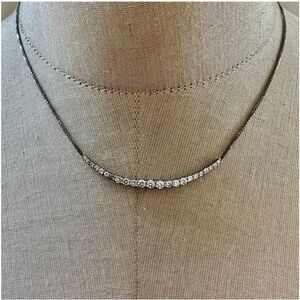 Siplada Sterling Silver CZ Curved Bar Necklace 925 Box Chain